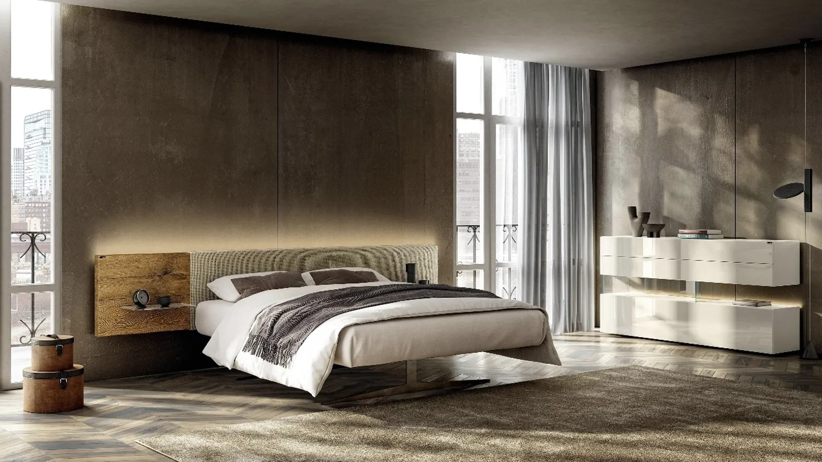 Letto con testiera in legno Steel 1717 di Lago