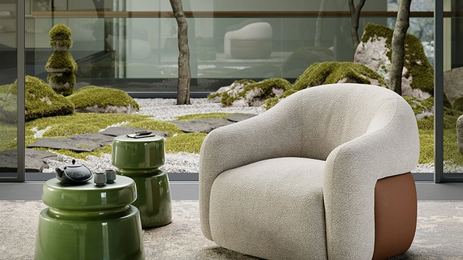 Poltrona in tessuto con dettaglio in pelle sul retro Baldwin Turn di Cattelan Italia