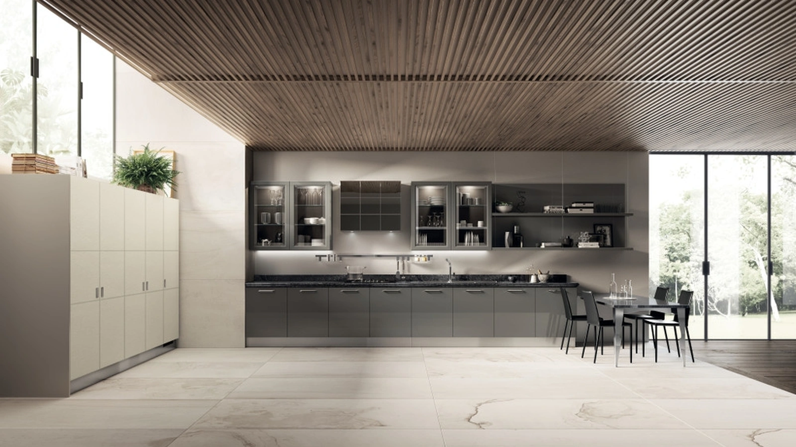 Cucina Moderna Exclusiva 08 in laccato lucido Titanio di Scavolini