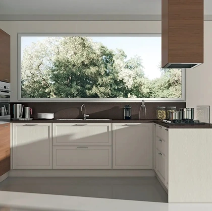 Cucina Moderna con penisola Melograno Composizione PM05 in legno di frassino di Le Fablier