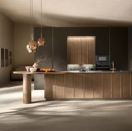 Cucina Moderna con isola Poetica 01 in legno di Frassino e PET di Scavolini