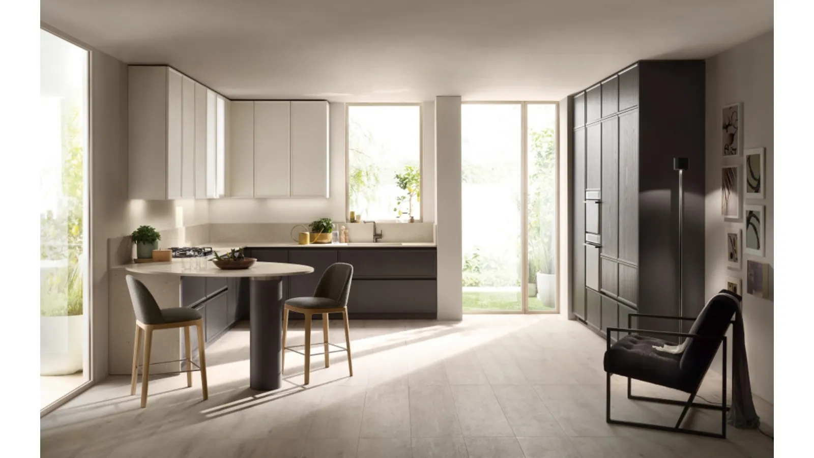 Cucina Moderna con penisola Poetica 07 in Frassino di Scavolini