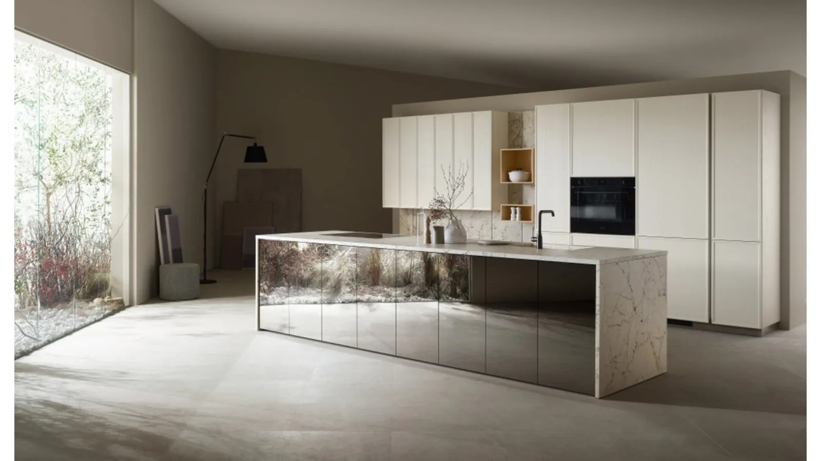 Cucina Moderna con isola Poetica 08 in Frassino e Vetro di Scavolini