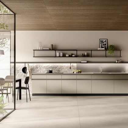 Cucina Moderna ad angolo Stilo 01 in decorativo Canapa e Noce Arabica di Scavolini